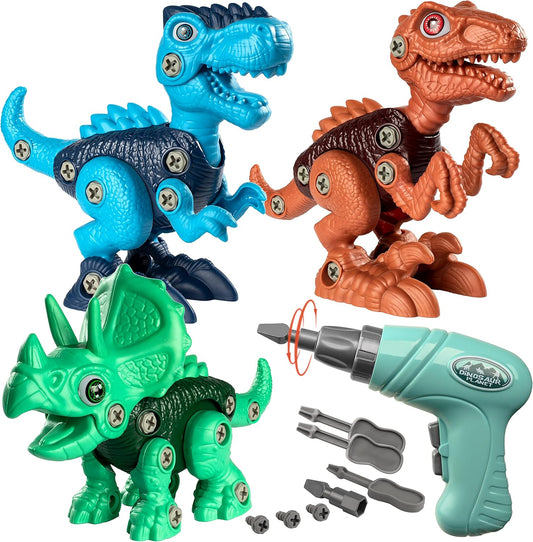 Coogam Dinosaurie Byggleksaker – 3-pack Monteringsbara Dinosaurier med Elborr