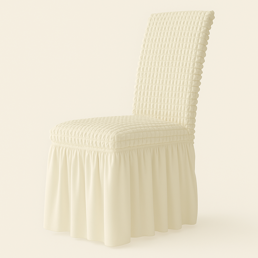Stolsöverdrag med Skörtdetalj – Perfekt för Bröllop, Fester och Heminredning