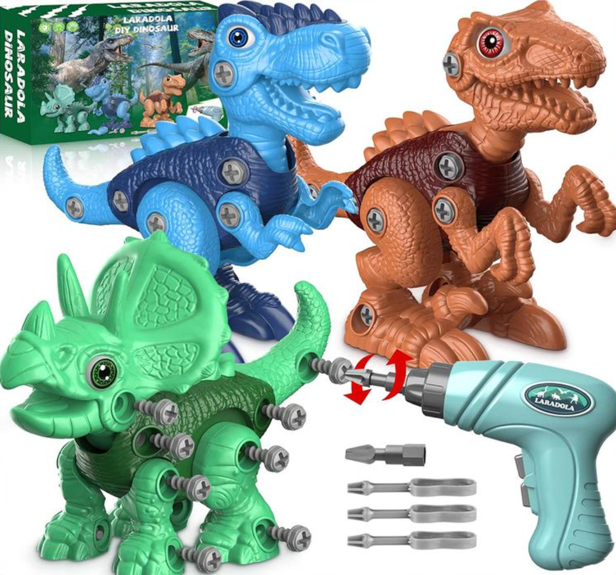 Laradola 3-i-1 Dinosaurieleksak med Elborr & Förvaringslåda